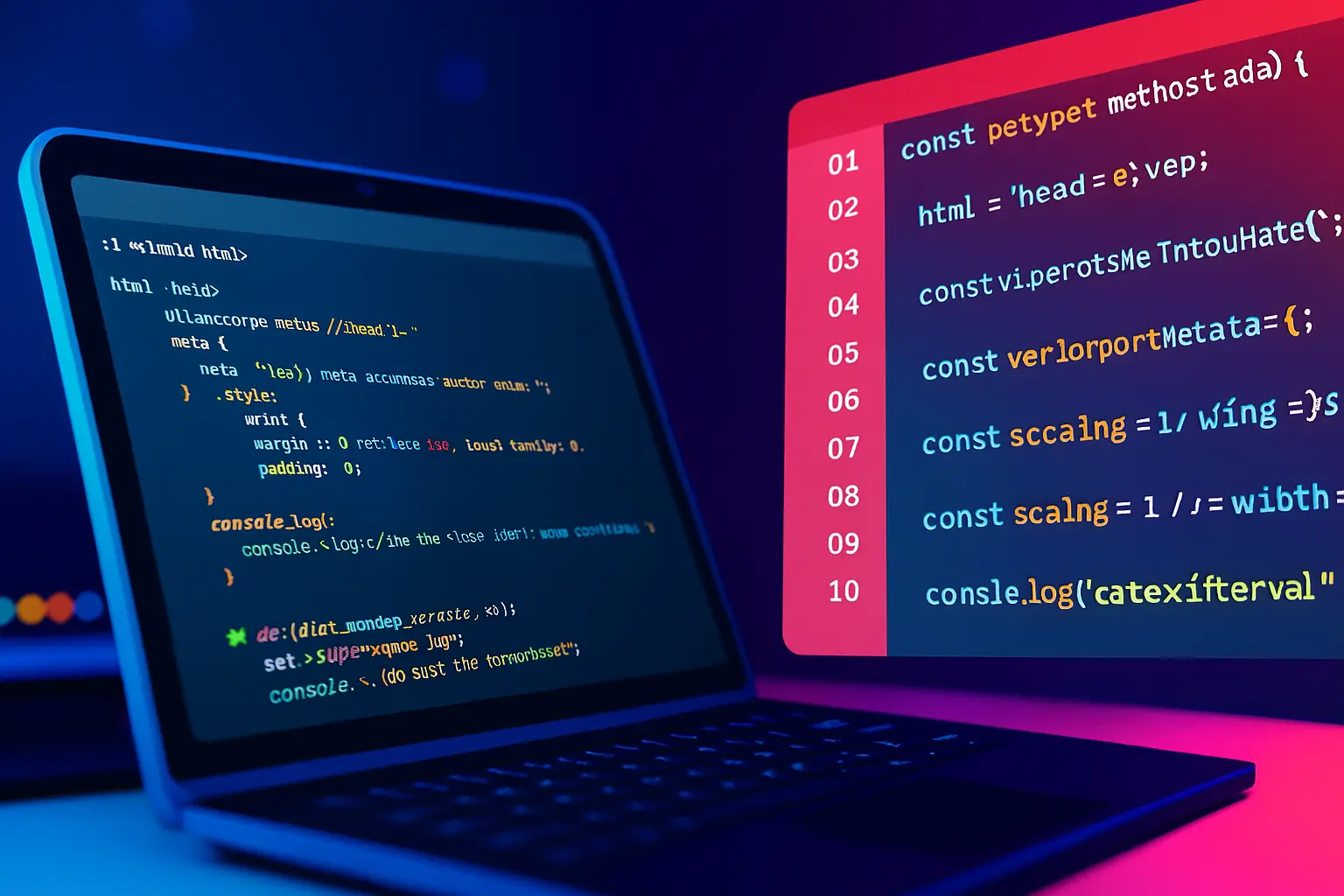 Modern website interface with clean code and responsive design